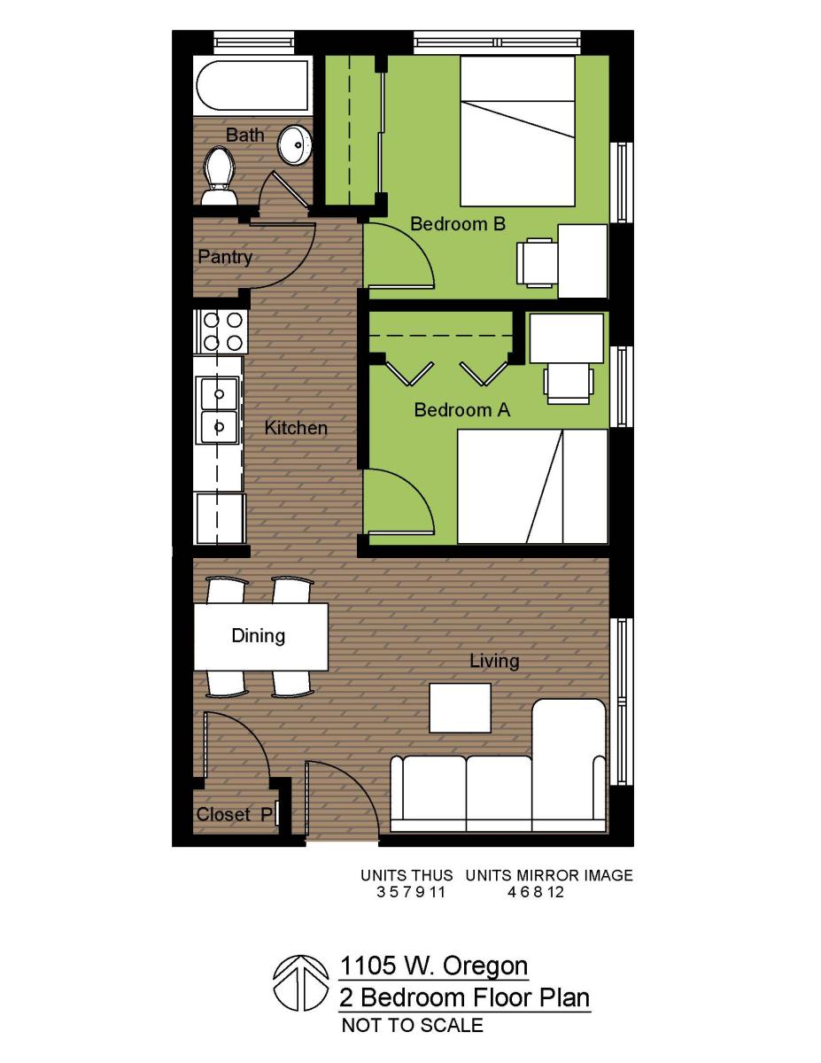 1105 W Oregon 2 Bedroom Floor Plan