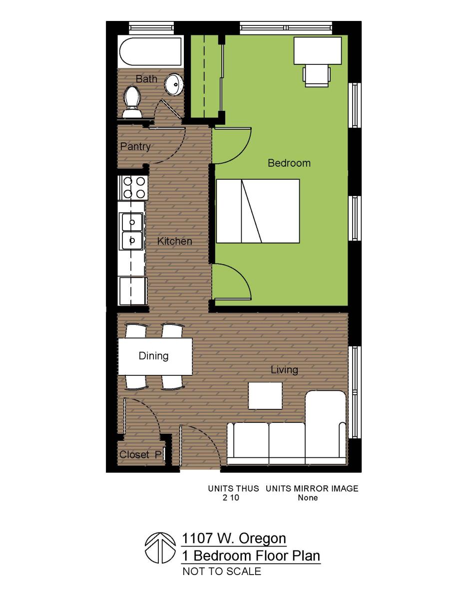 1107 W Oregon 1 Bedroom Floor Plan